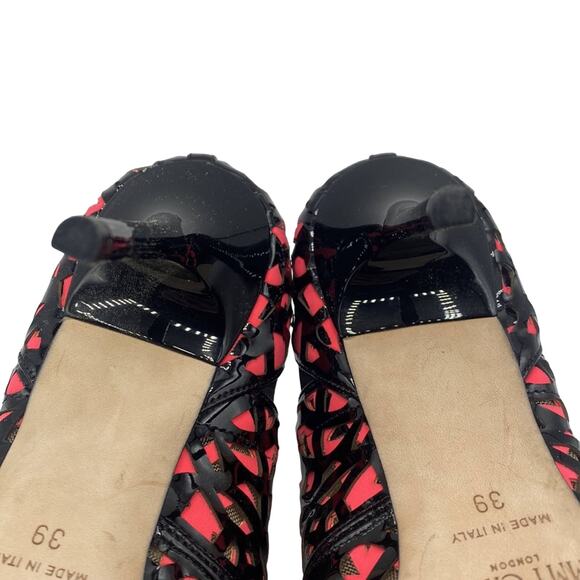 JIMMY CHOO TACTIC Laser Cut BLACK GERANIUM PATENT LEATHER PEEP-TOE PUMP Bootie - Picture 13 of 14